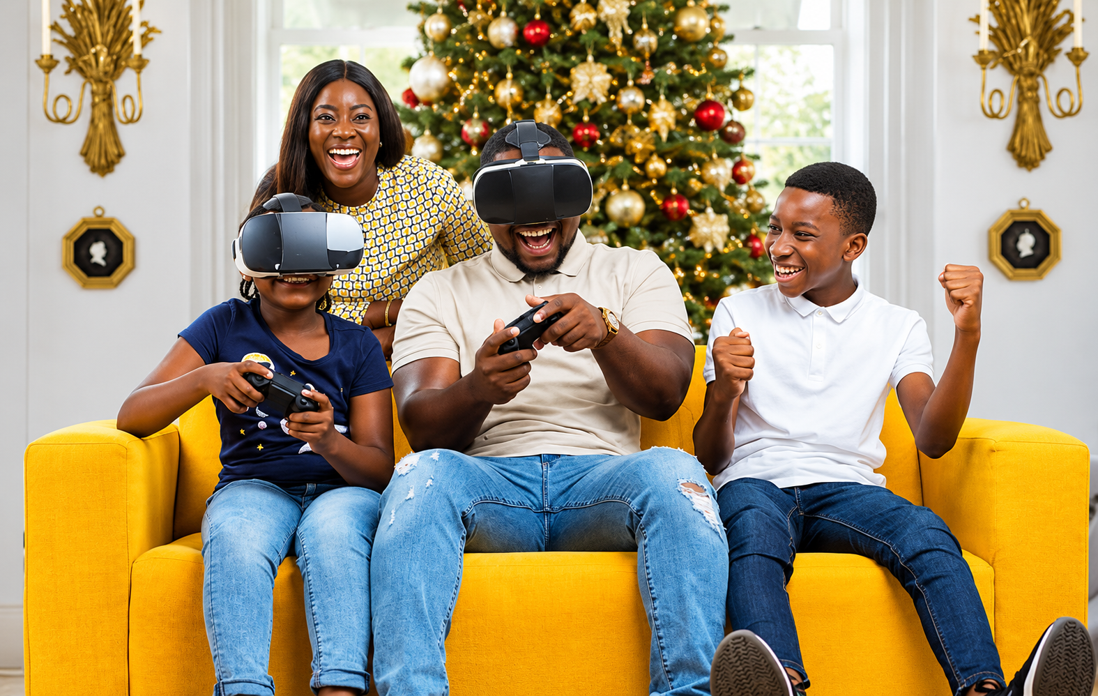 Une famille africaine profite du divertissement à la maison grâce à internet